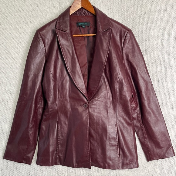 Vintage Y2K Oxblood Red Leather Jacket Siena Studio Women Large 1 Button Blazer